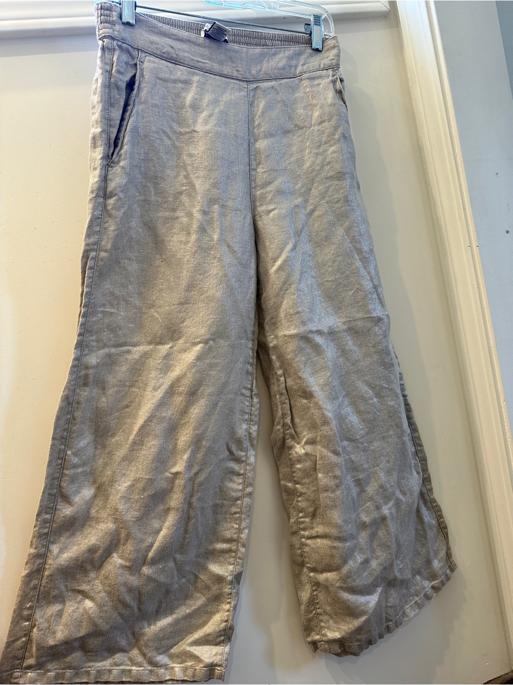 Rachel Zoe 100% Linen Metallic Gold Shimmer Wide Leg Pants - Size S